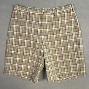 Roundtree & Yorke Shorts Men 34W Plaid Preppy‎ Gold Label Chino Flat Front